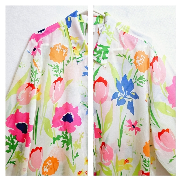 Liz Claiborne, Colorful Floral Print Blouse, Soft 100% Cotton, XL - Picture 4 of 15